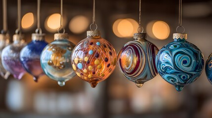 Collection of Handcrafted Ornaments Hanging in a Row.