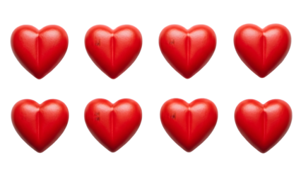 Eight red heart shapes arranged in two rows on a black background