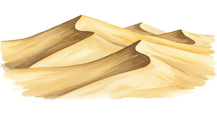 Watercolor illustration of sand dunes with varying light and shadow, isolated on white background