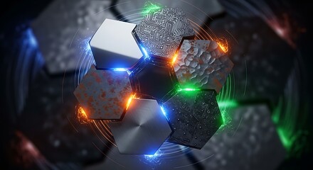 Abstract soccer ball illustration with hexagon shapes and glowing effects