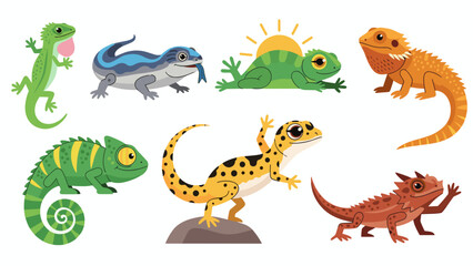 Naklejka premium Collection of diverse lizard species in various colors and poses, illustrating reptile diversity