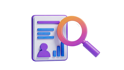 3D Icon: Magnifying Glass Over Profile and Data