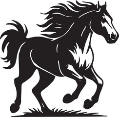 Obraz premium Running Horse Silhouette Vector Illustration, Black Galloping Stallion with Flowing Mane on White