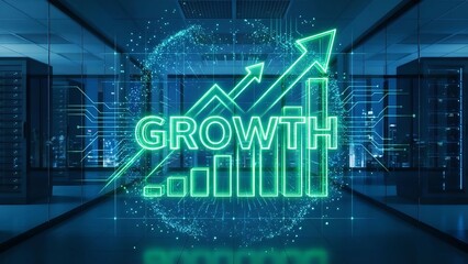 Futuristic business growth hologram floating in digital space