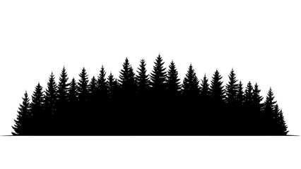 A dense silhouette of evergreen coniferous trees forming a natural forest line against a white background. © Adi