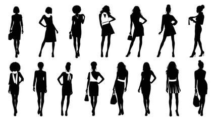 Collection of diverse female fashion silhouettes showcasing various styles and poses.