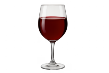 Red wine pouring into glass, transparent background