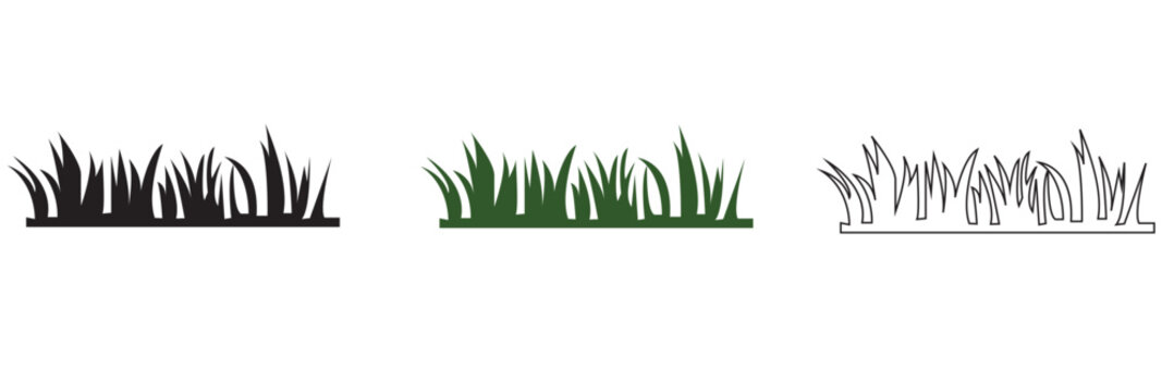 Green and black Grass icon. Realistic green grass elements isolated on white, suitable for nature backgrounds, landscaping design, spring themes, and environmental concepts.

