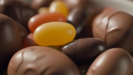 Assorted Chocolate and Jelly Bean Candies in Close Up Macro View - Powered by Adobe