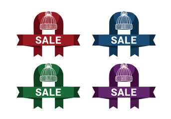 Colorful winter hat sale banners on a white background for promotional graphic design elements to attract shoppers and promote discounts