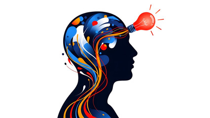 Creative thinking and inspiration concept with human head and light bulb