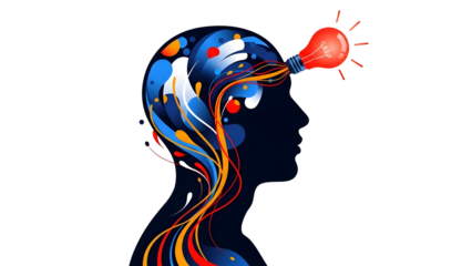 Creative thinking and inspiration concept with human head and light bulb