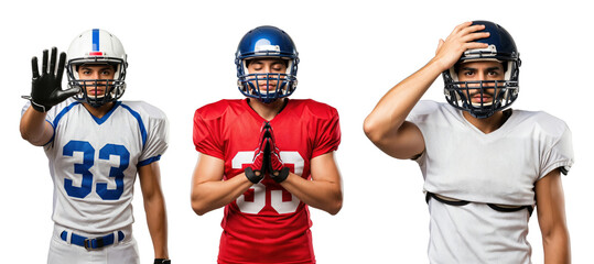 Fototapeta premium Multi-Athlete Football Players Posing with Unique Expressions in Team Colors