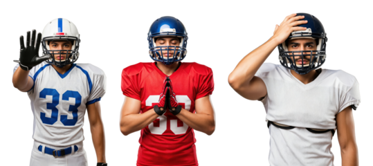 Multi-Athlete Football Players Posing with Unique Expressions in Team Colors