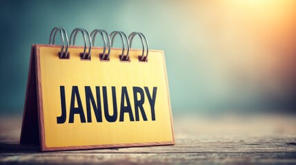 Desktop calendar with the word january displayed on a wooden surface
