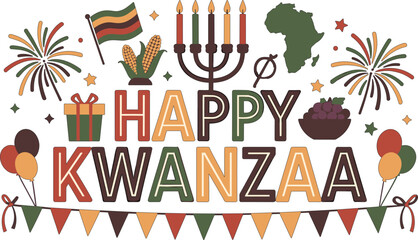 Happy Kwanzaa celebration elements with African map and fireworks holiday © MSTHUSNEWARA