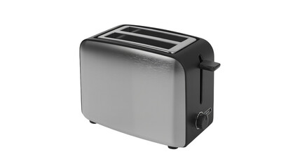Obraz premium Modern Toaster in Stainless Steel Finish with Black Accents and Sleek Design on White Background for Kitchen Appliances
