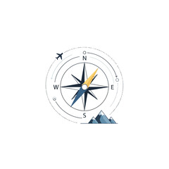 Compass with Airplane and Mountains Symbolizing Travel.