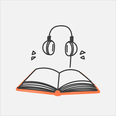 hand drawn doodle book and headset illustration vector cartoon
