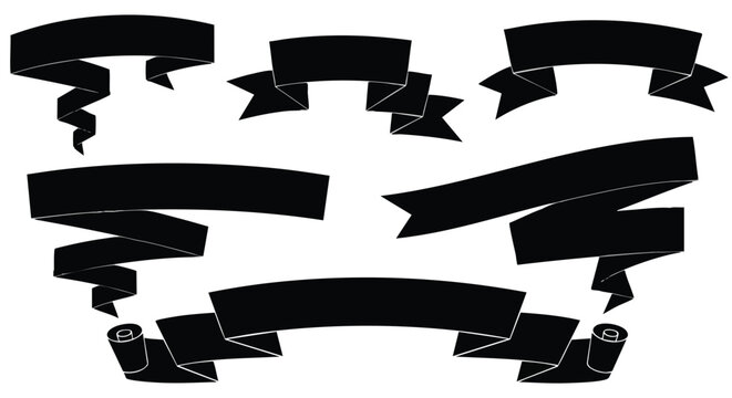 Black ribbon banner collection isolated on white background graphic design elements for text display - Powered by Adobe