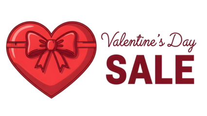 Valentines day sale promotion with heart shaped candy and shopping bags on transparent background