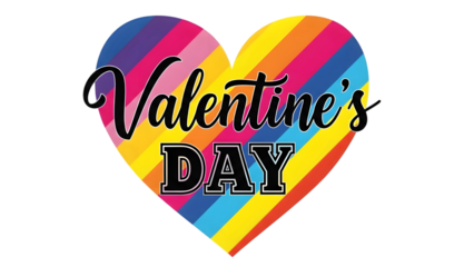 A colorful heart with valentines day text on it isolated on transparent background