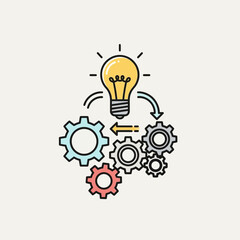 Lightbulb Idea and Gears Mechanism Concept.