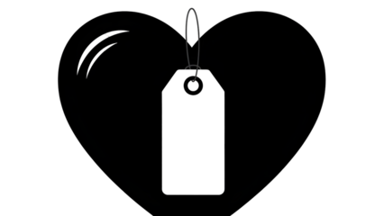 Black heart shape with white shopping tag isolated on transparent background