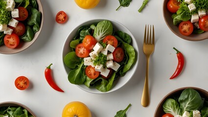 Photorealistic Fresh Healthy Salad with Vibrant Vegetables Top View