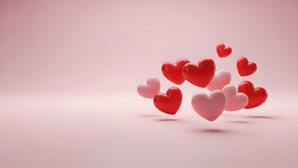 Romantic Atmosphere: Floating 3D Red and Pink Hearts for Valentine's Day