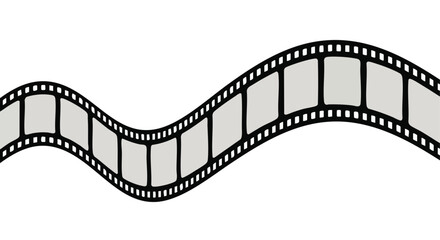 Wavy Film Strip Graphic Element Illustrating Cinematic Sequences on a Plain White Background for Media Projects and Visual Storytelling