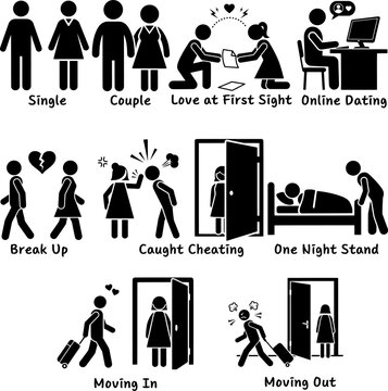 Human Life Cycle of Romance and Breakup Vector Illustrations