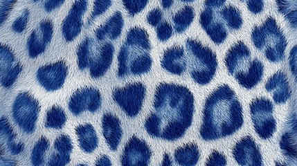 Seamless blue and white leopard print fabric with detailed fur texture, three-dimensional irregular spots with soft feathered edges, vibrant colors, high-resolution textile design.