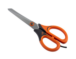 Orange and Black Handle Scissors Isolated on White Background.