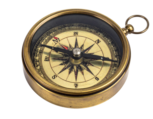 Antique Brass Compass with Rose Wind Rose Dial.