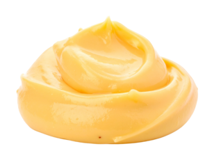 A dollop of creamy yellow mustard sauce isolated on a white background.