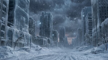 Frozen City During Extreme Winter Weather