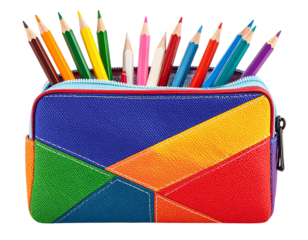 Colorful Pencil Case Filled With Assorted Pencils.