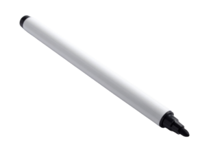 A simple white marker pen with a black tip isolated on a white background.