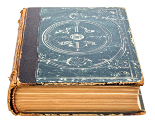 Antique hardcover book with ornate cover and aged pages.