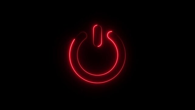 Animated glowing neon light power on and of icon. Glowing blue color power symbol. Social media, internet, mobile, web, technology concepts.Power button turning on and off on a dark background.