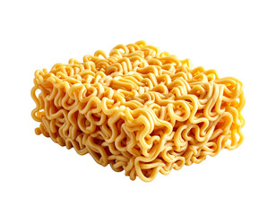 A close-up shot of a dry block of instant ramen noodles.