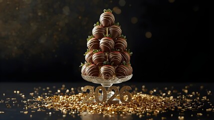 Celebratory Chocolate Strawberry Tower for Elegant New Year 2026 Celebration