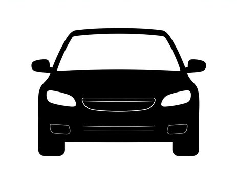 Front silhouette of a car, facing forward, with headlights and a white background