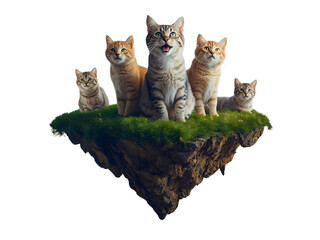 Floating Island of Curious Cats on Grass