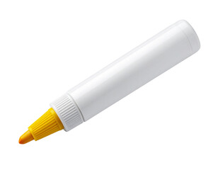 A white marker with a yellow tip on a white background.