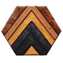 Cork backed hexagonal coaster with minimalist line art isolated on transparent background