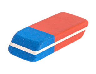 A classic dual-color eraser with red and blue ends isolated on white.