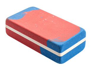A Two-Tone Eraser with Red and Blue Sides.