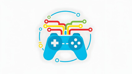 Blue Game Controller with Circuit Lines.